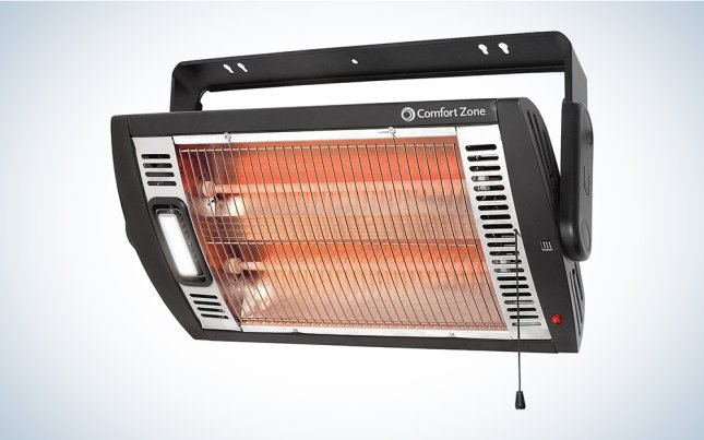 Comfort Zone ceiling-mounted infrared heater with mounting bracket and cord