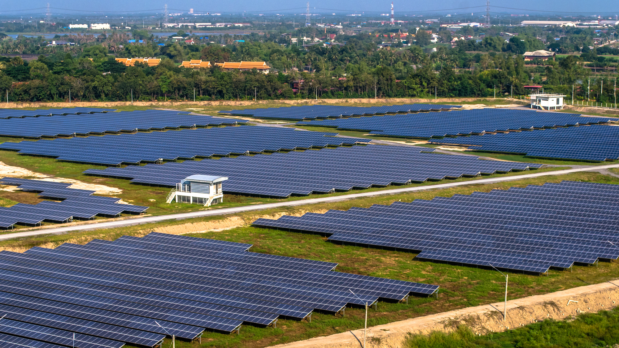 Aerial view of solar panel farm