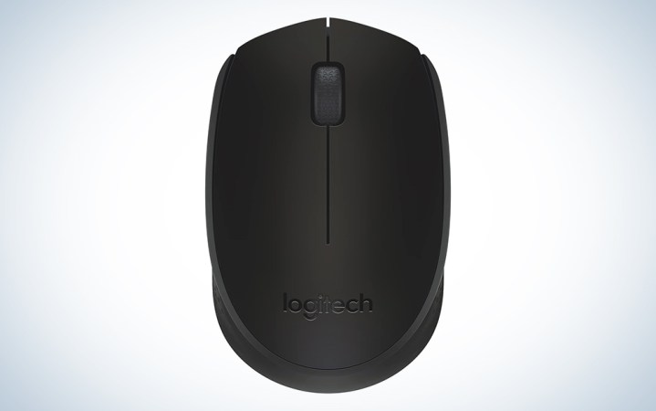  A M170 black Logitech mouse on a blue and white background