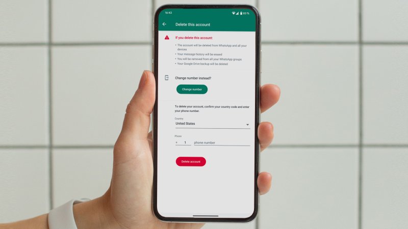 WhatsApp's Delete account menu