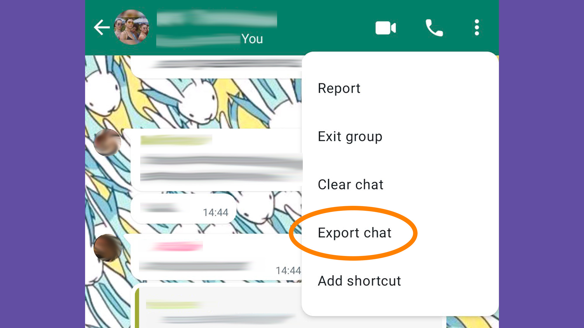 WhatsApp export chat menu