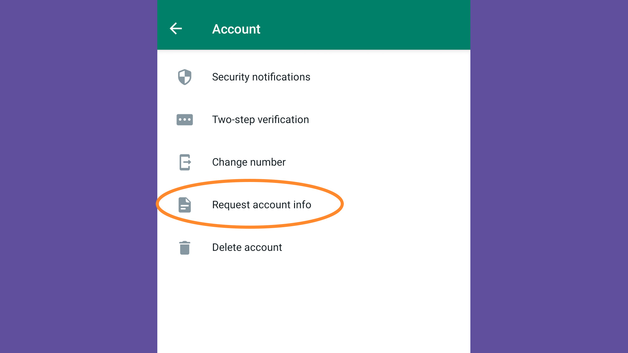 Request account information on WhatsApp