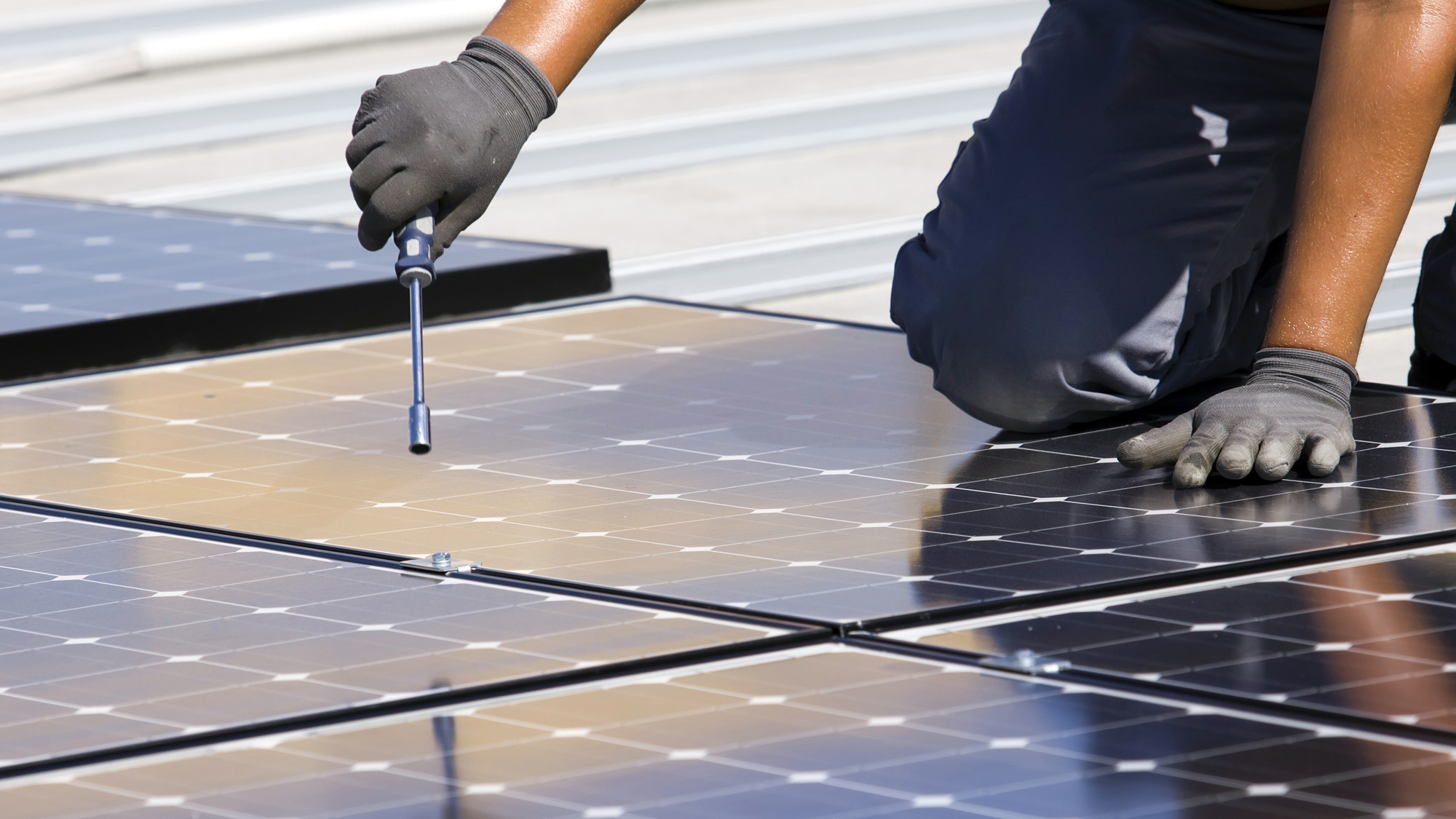 Closeup of solar panel installation