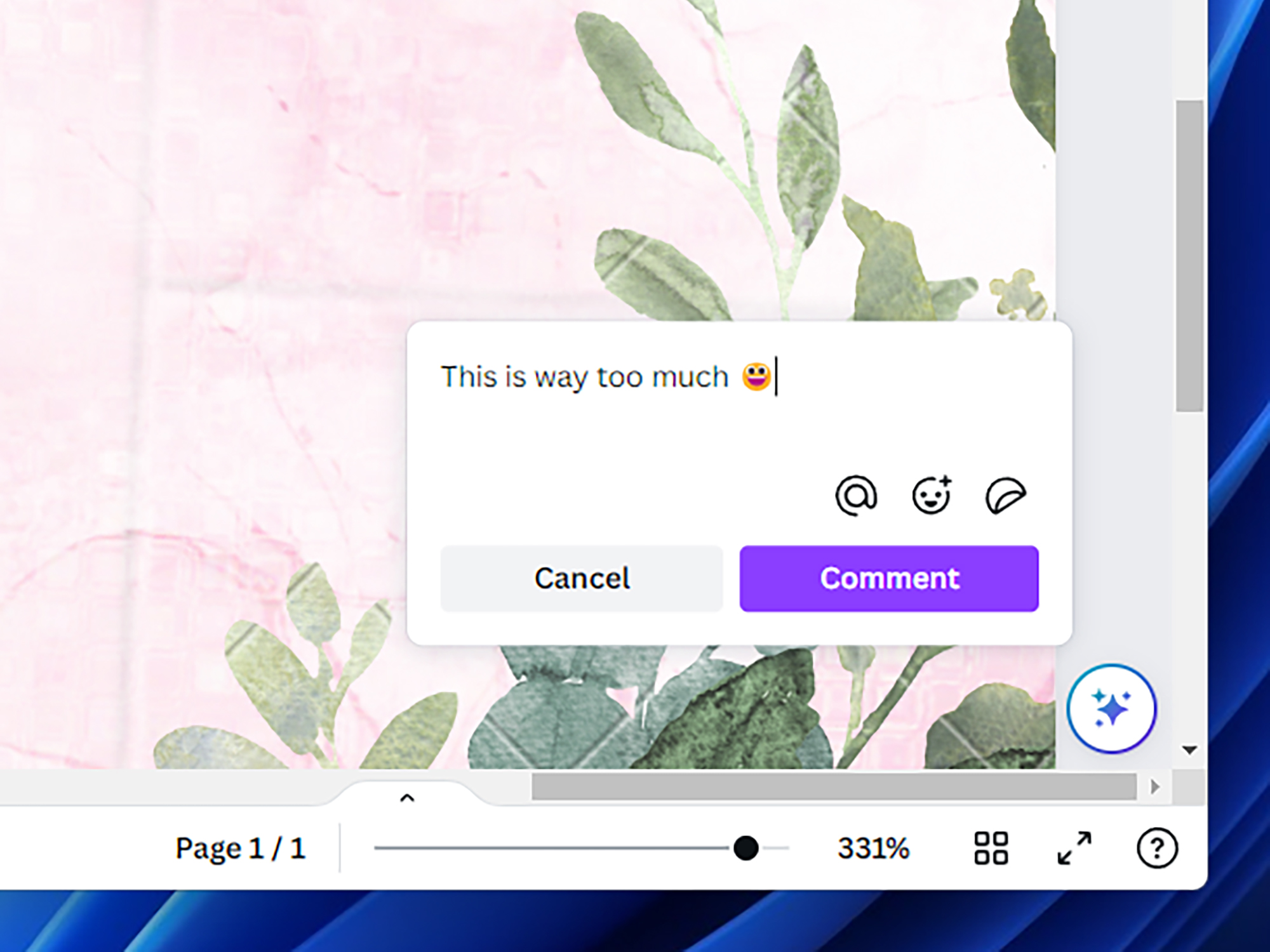 Comment feature on Canva