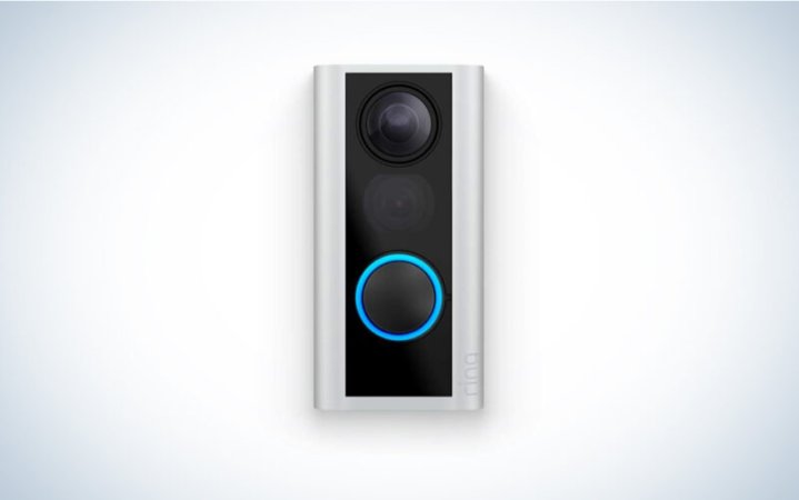  A Ring Peephole Cam on a blue and white background