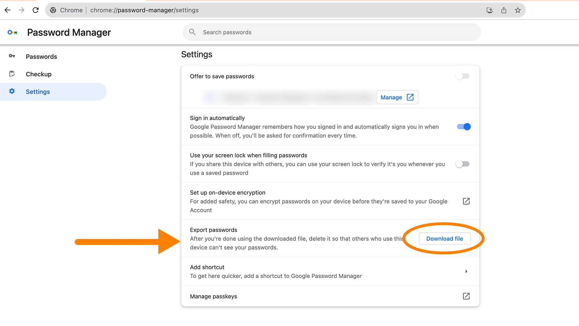 Export passwords on Google Chrome