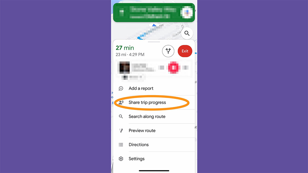 In Google Maps, tap on "Share trip progress" to show your travels.