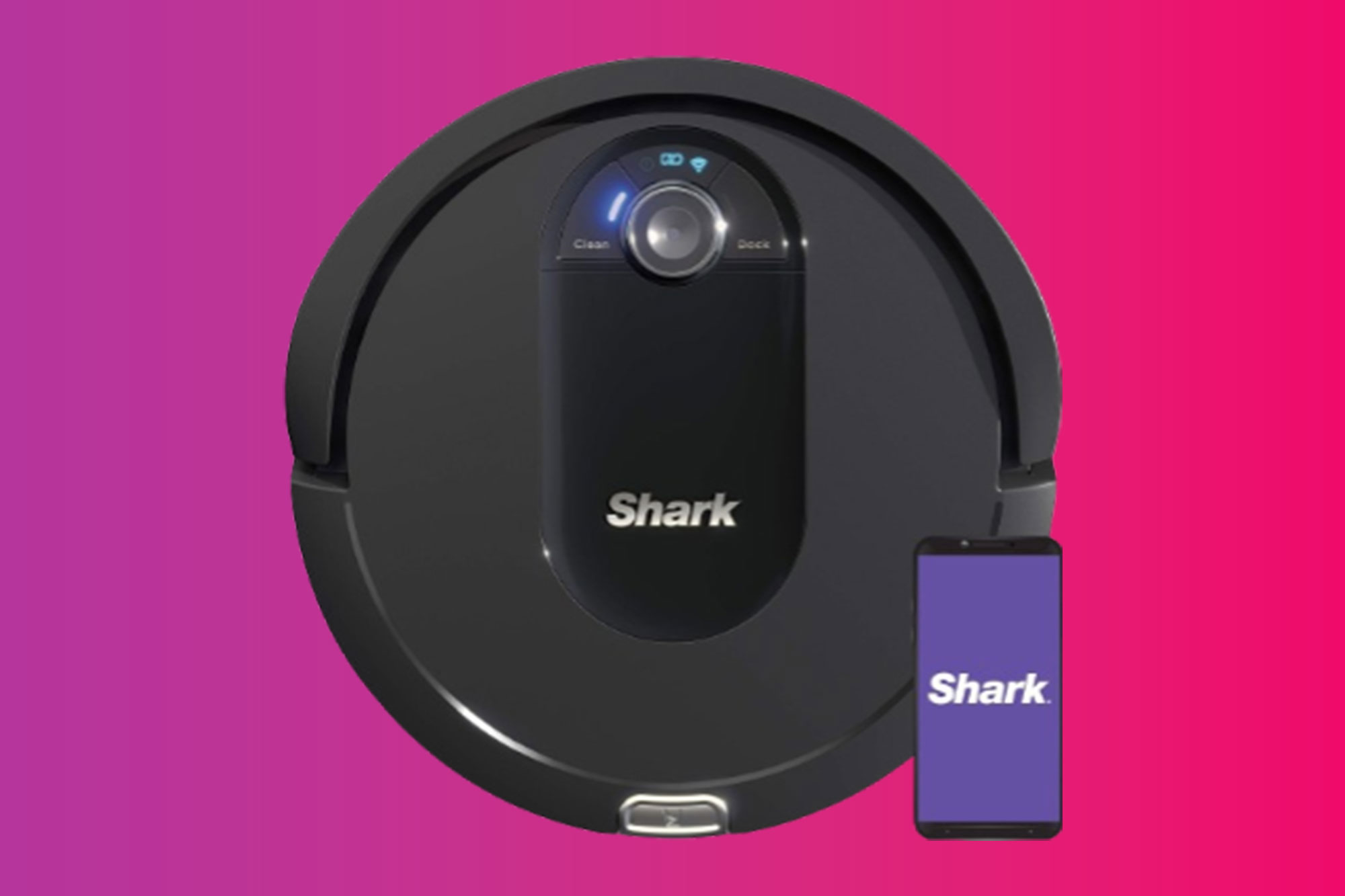 A Shark robovac on a gradient background