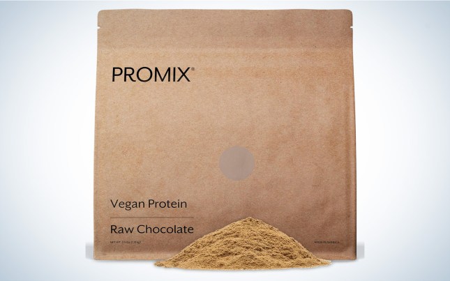 Promix vegan protein with a pile of powder