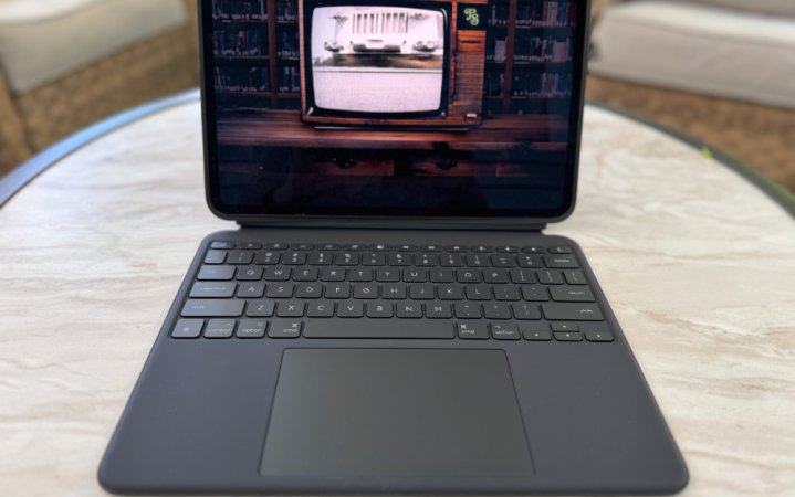  Logitech Combo Touch on top of a table outdoors.