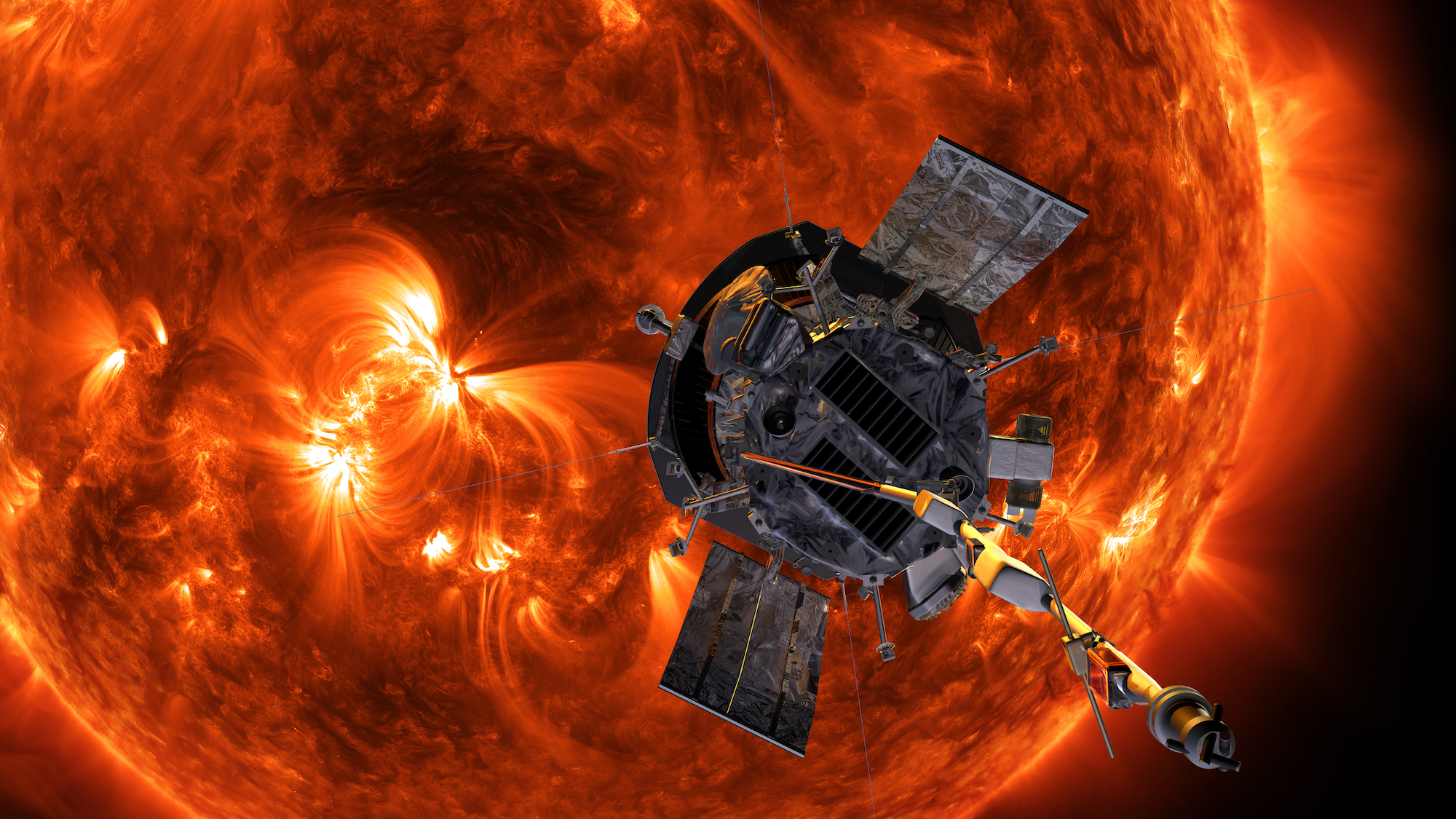 Parker Solar Probe in front of sun concept art