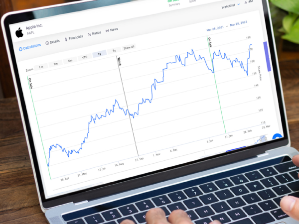 Apple stocks pulled up on a laptop