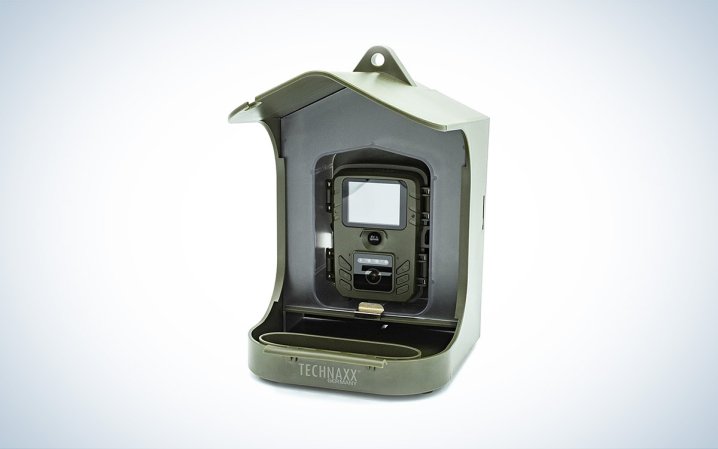  The green TECHNAXX Full HD Birdcam TX-165 against a white background with a gray gradient.