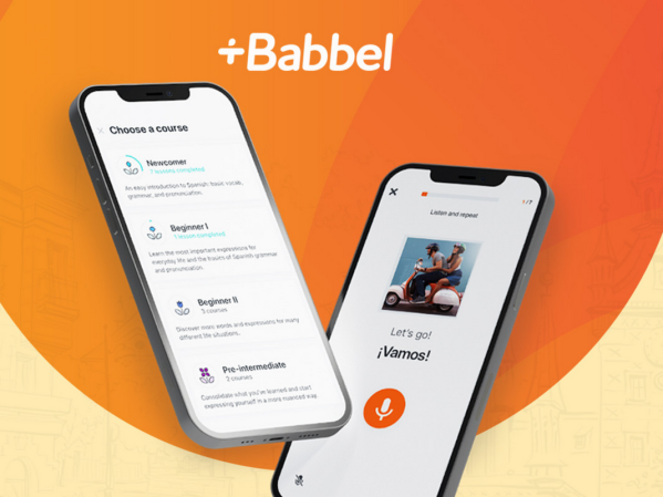 Two iPhones with the Babbel language app pulled up.