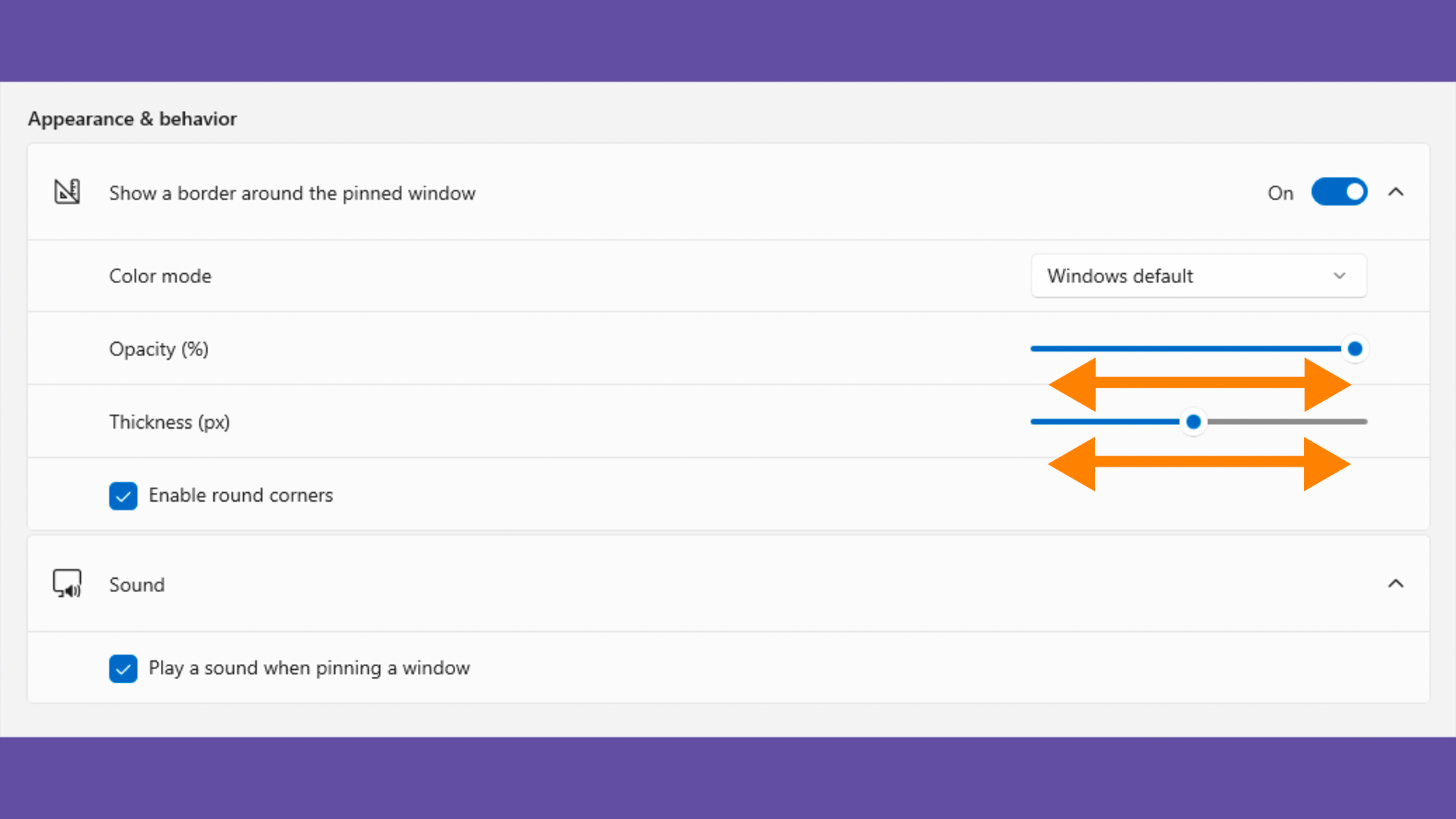 Always on top setting showing thickness and opacity sliders.