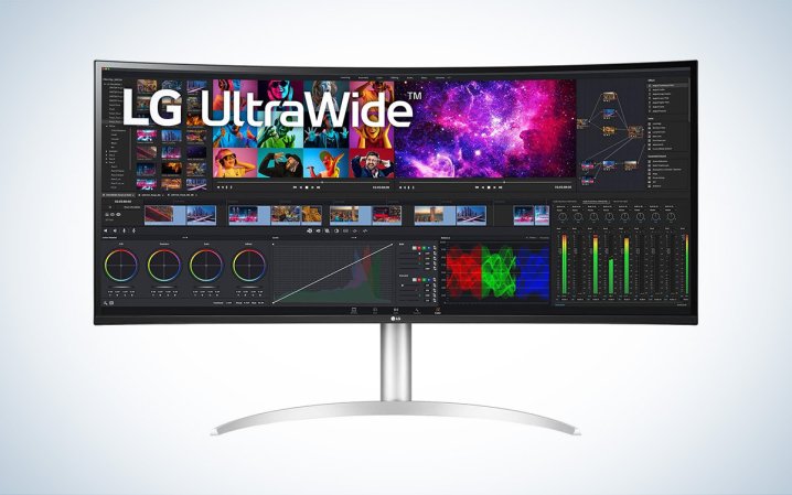  An LG 40WP95C ultrawide monitor is placed against a white background.