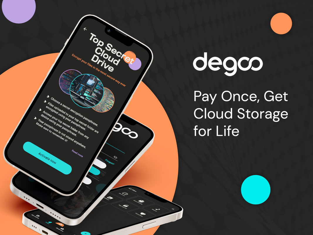 The degoo cloud storage app pulled up on an iPhone