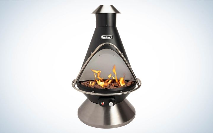  Cuisinart COH-600 Chimenea Propane Fire Pit with fire inside