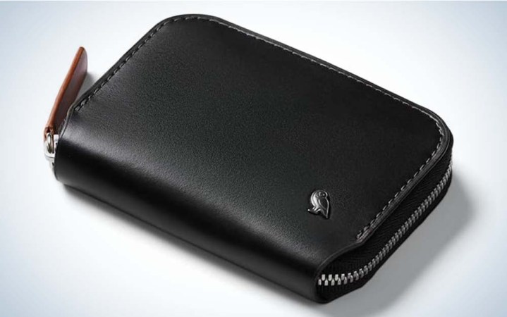  A black leather Bellroy Folio Mini Wallet against a plain background.