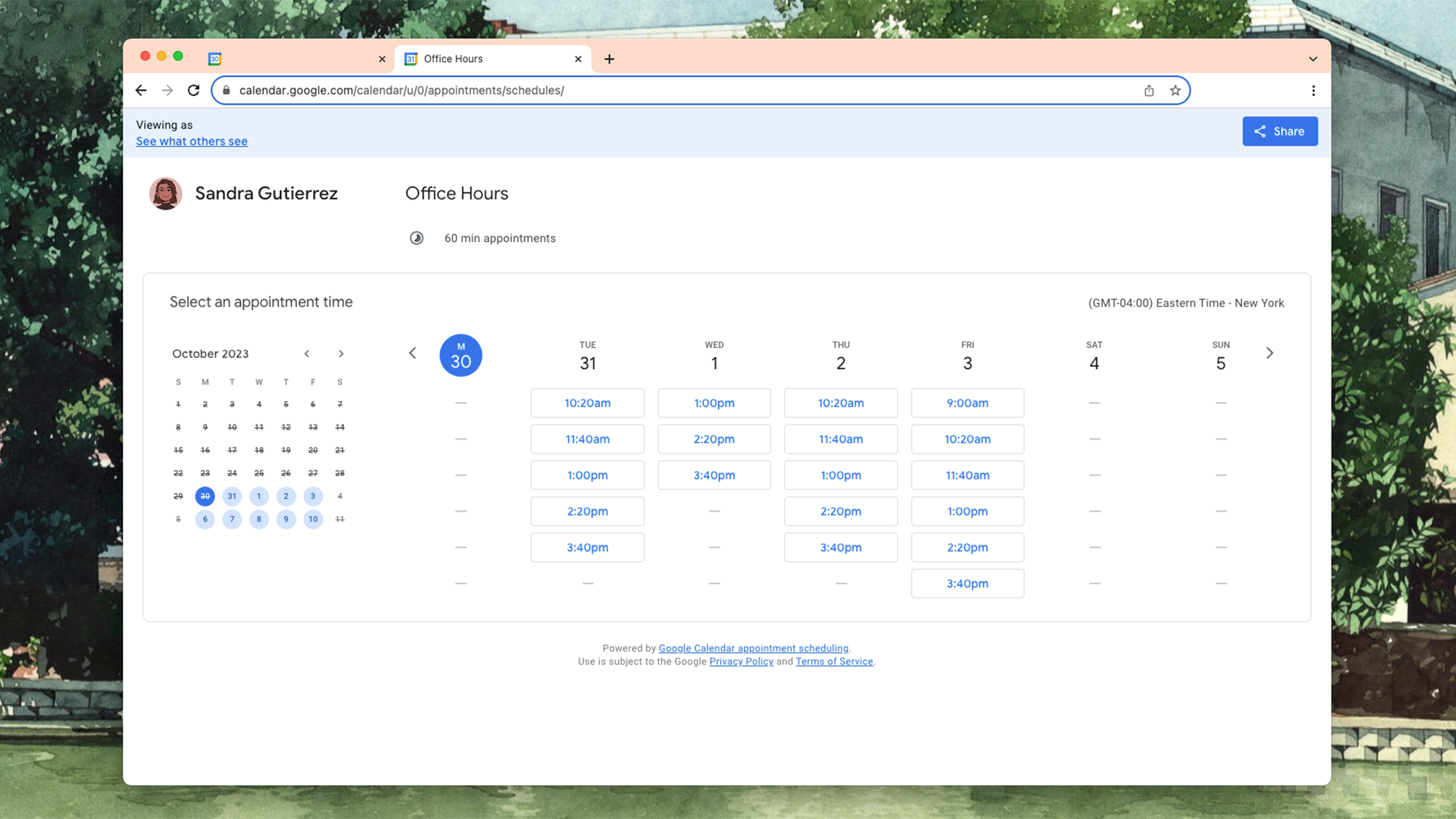 Google Calendar appointment scheduling booking page