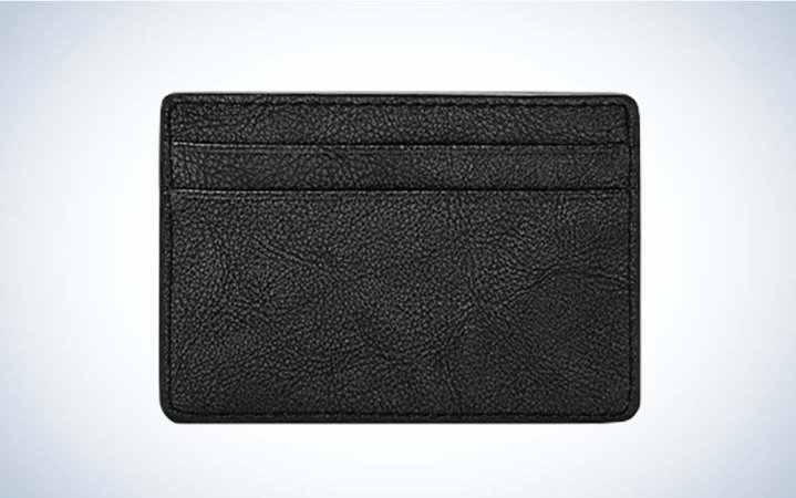  A black single fold Steven Card Case wallet by Fossil against a plain background.