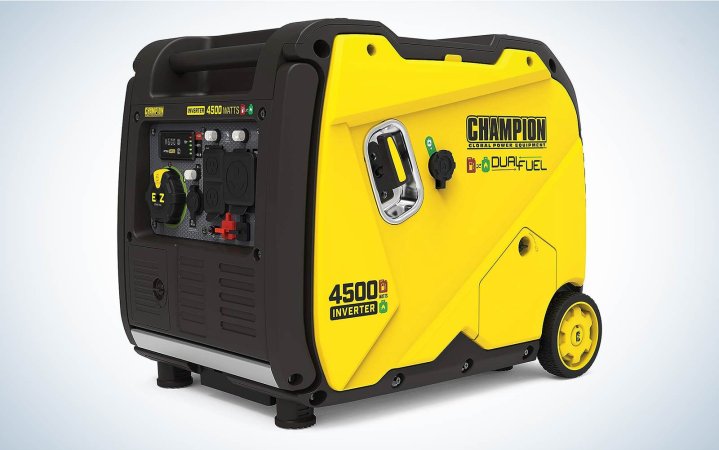  Champion Power Equipment 200988 4500 Watt Dual Fuel Portable Generator on a plain background