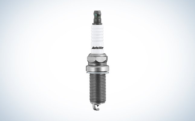 Autolite Iridium XP Automotive Replacement Spark Plugs over a white gradient