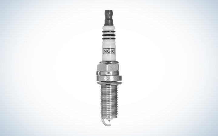  NGK Iridium Spark Plug on a white gradient background