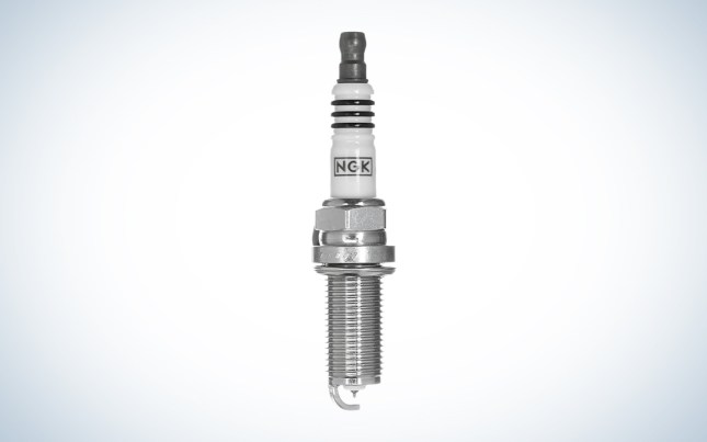 NGK Iridium Spark Plug on a white gradient background