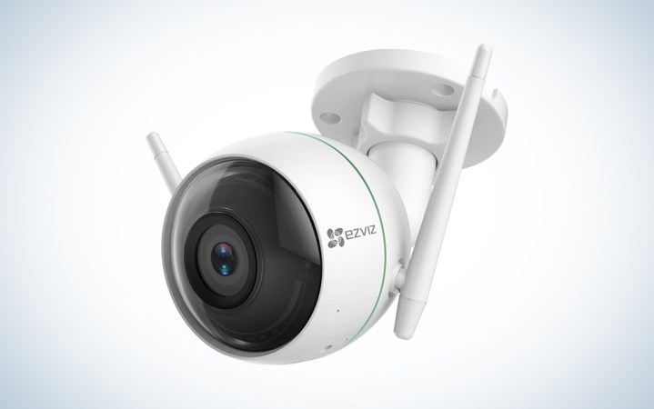  white EZVIZ C3N best wired security camera over a white background