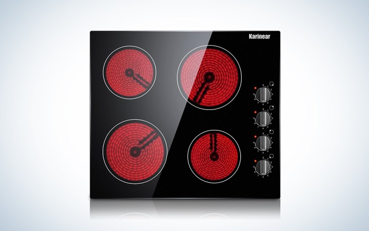  black Karinear 4 Burner Electric Cooktop on a white background