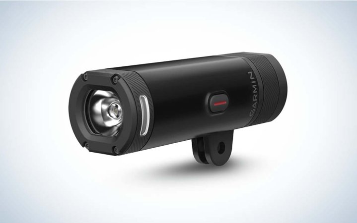  A cyndrical black Garmin Varia UT Smart Headlight against a plain background.