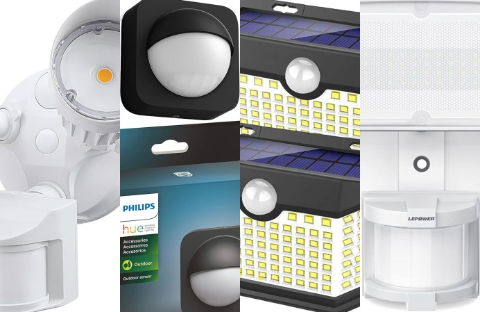 Four of the best outdoor motion sensor lights are sliced together against a white background.