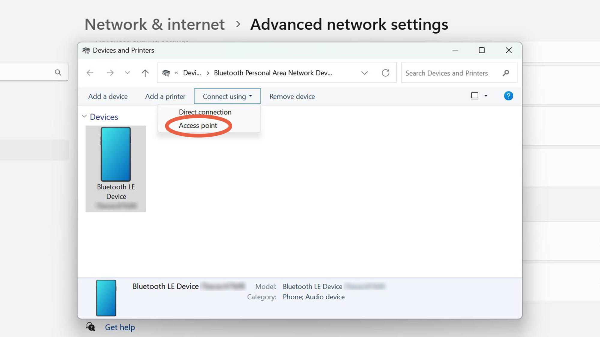 Screen showing Windows network settings.