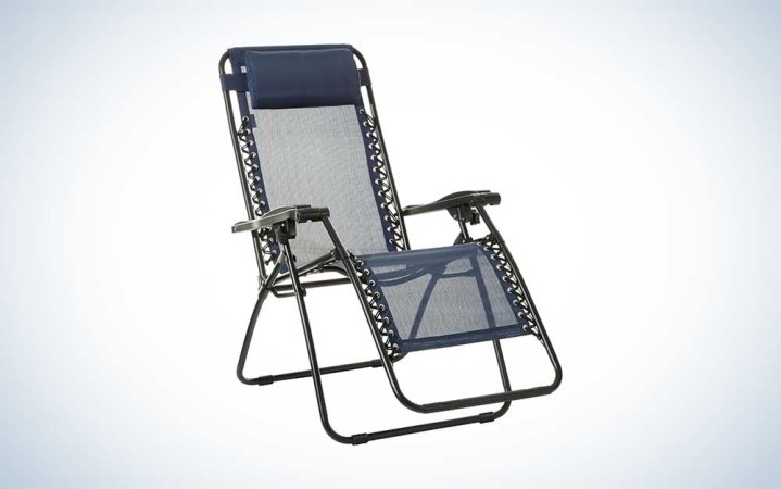  black Amazon Basics Outdoor Zero Gravity Chair over a white background