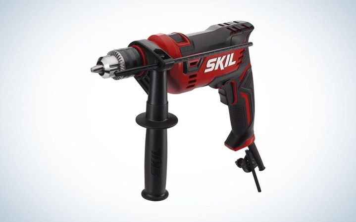  red Skil 7.5-Amp 1/2-Inch Corded Hammer Drill over white background