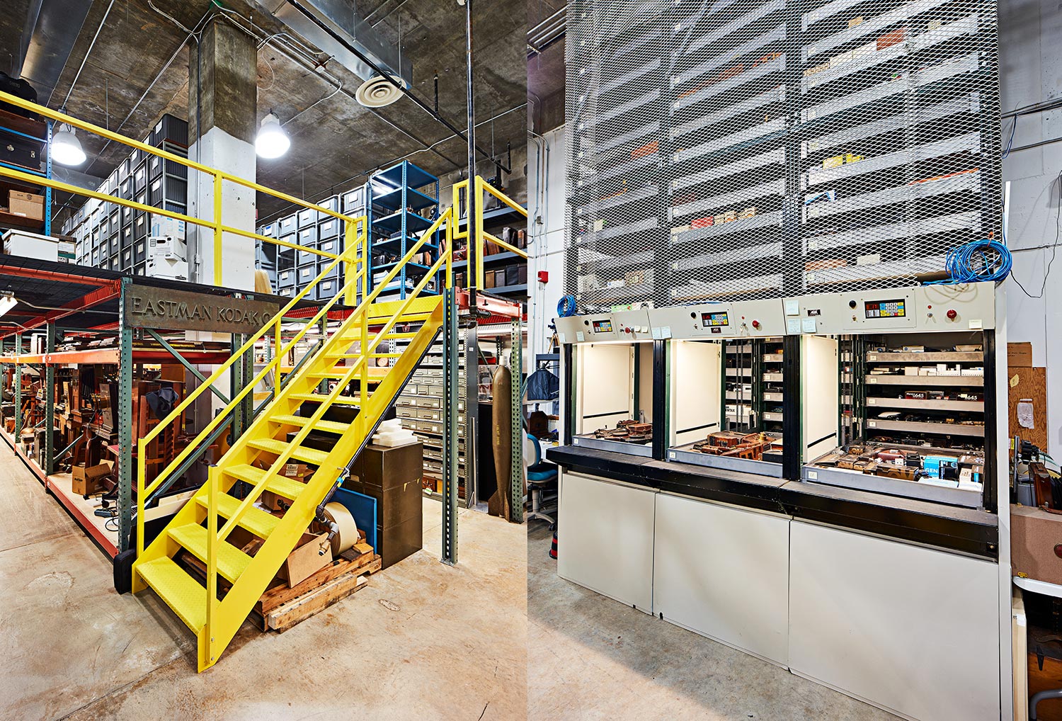 stairs and storage inside a museum of cameras