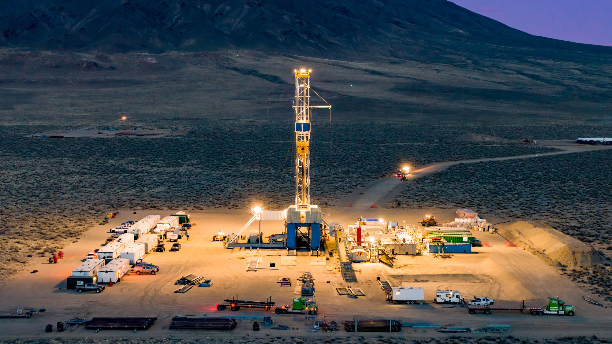 Google and Fervo's geothermal power plant in Nevada at dusk