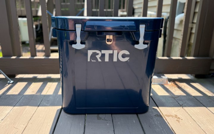  RTIC 45 QT Wheeled Ultra-Tough Cooler on top of a deck.