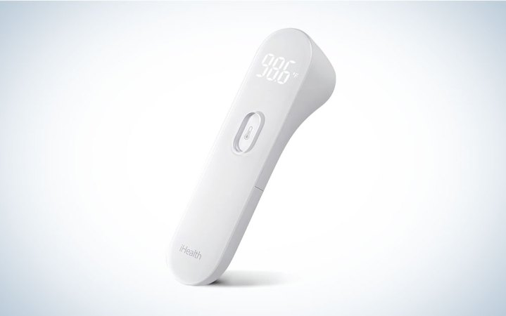  The iHealth No-Touch Forehead thermometer on a plain background