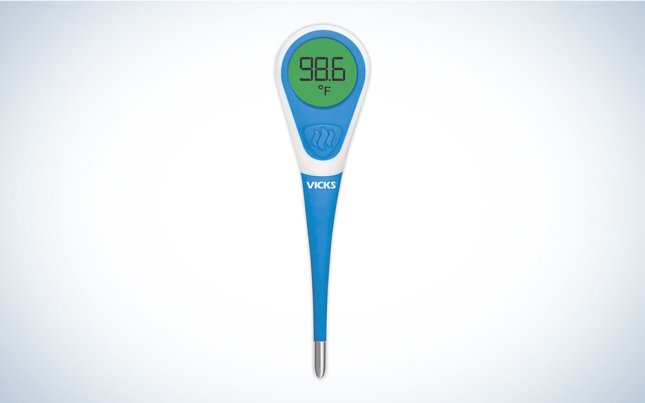 A Vicks ComfortFlex Digital thermometer on a plain background.