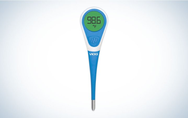  A Vicks ComfortFlex Digital thermometer on a plain background.