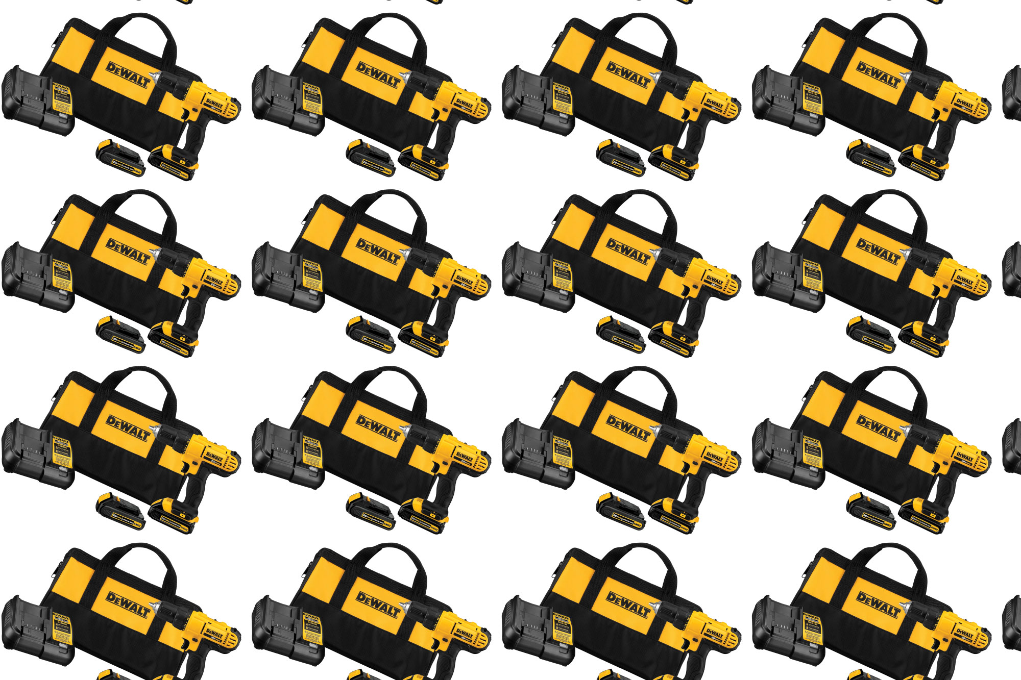 A DeWalt tool kit on a plain background