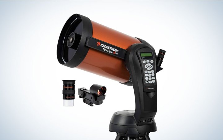  A Celestron NexStar 8SE on a plain background