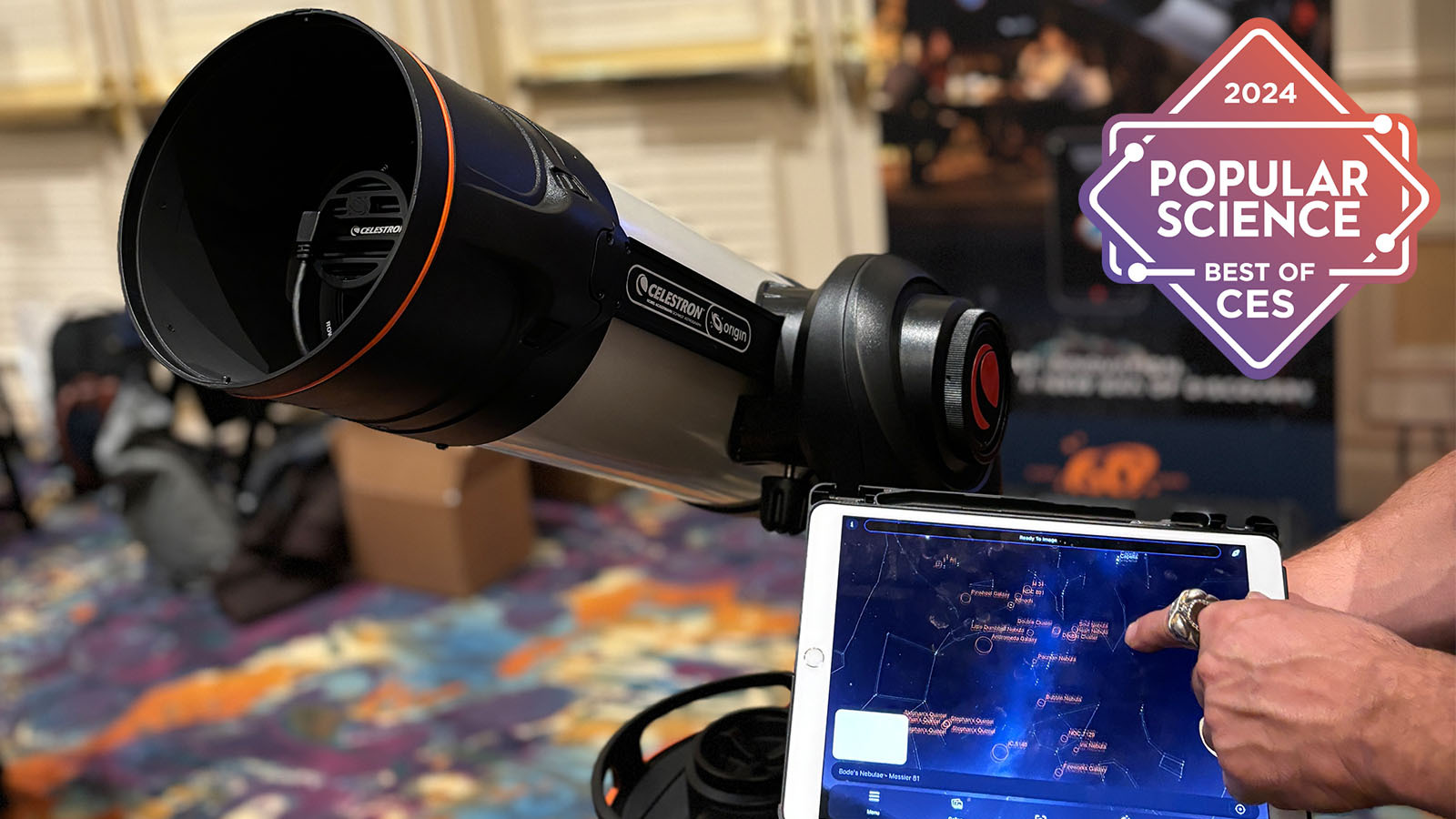 The Celestron Origin telescope on a table