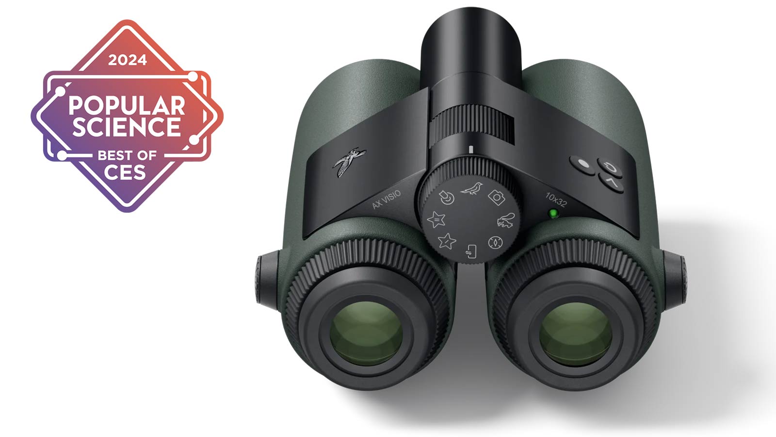 A pair of Swarovski optic AI-powered binoculars on a white background