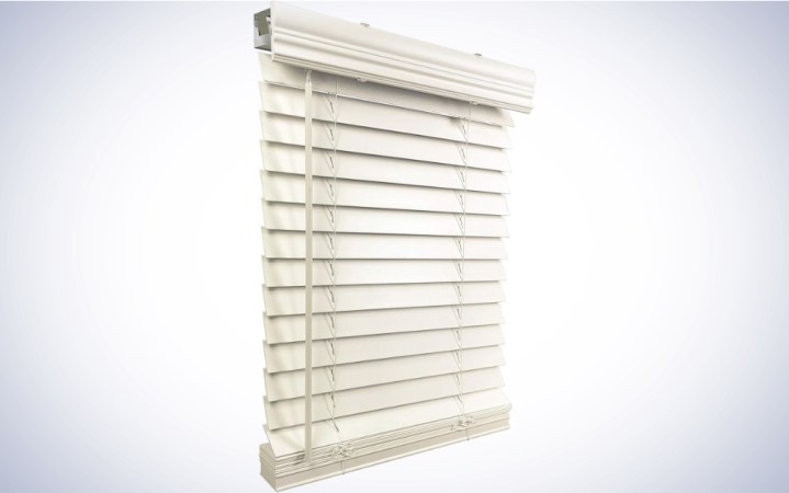  US Window And Floor Faux Wood Inside-Mount Cordless Blinds on a plain white background.