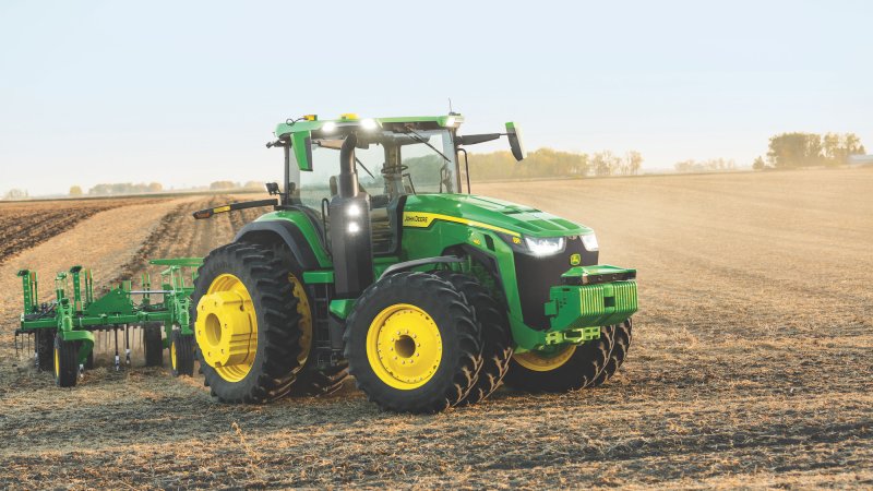 John Deere 8R Autonomous Tractor in field