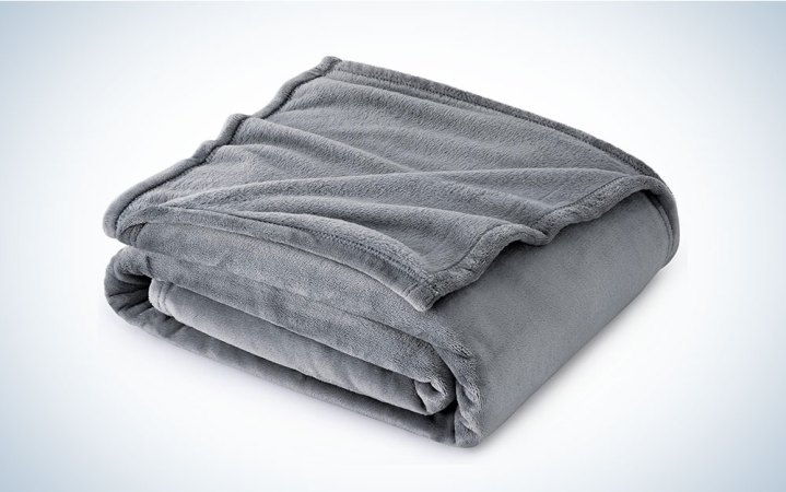  A grey Bedsure Fleece Throw Blanket for Couch on a plain background.