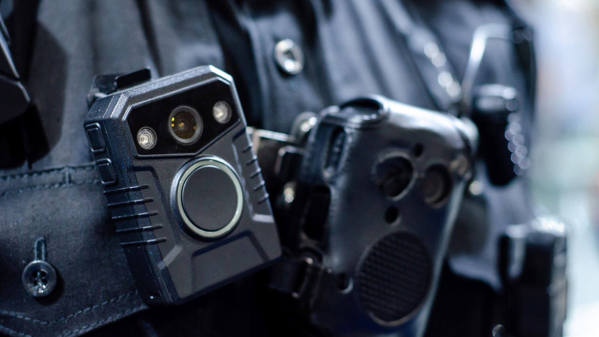 Close-up of police body camera